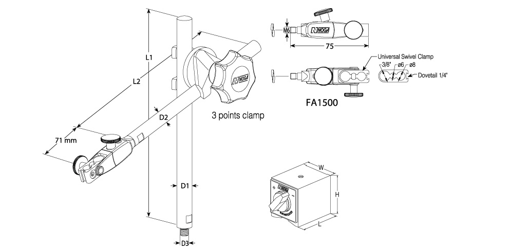 ขาแม่เหล็กจับไดอัล แบบเสา (FAT) drawing
